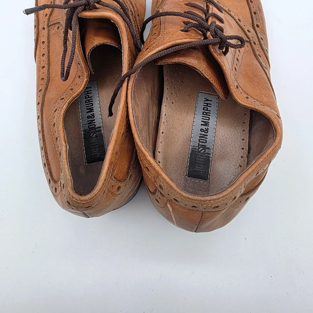 Johnston &‎ Murphy Mens Tan Leather Wingtip Brogue Oxford Shoes 20-3152 Size 9M